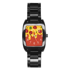 Pizza Topping Funny Modern Yellow Melting Cheese And Pepperonis Stainless Steel Barrel Watch by genx