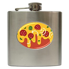 Pizza Topping Funny Modern Yellow Melting Cheese And Pepperonis Hip Flask (6 Oz) by genx