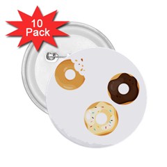 Donuts Pattern With Bites 3xframe Donuts Pattern With Bites Dark Brown Background Onlydonuts Pattern With Bites Brown And Beige Chocolate Doughnuts 2 25  Buttons (10 Pack)  by genx