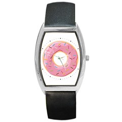 Pink Donut With Rainbow Candies Barrel Style Metal Watch by genx