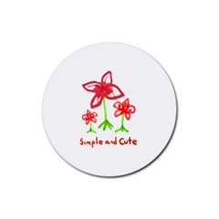 Flowers And Cute Phrase Pencil Drawing Rubber Coaster (round)  by dflcprintsclothing