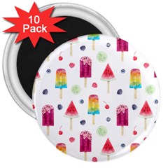 Popsicle Juice Watercolor With Fruit Berries And Cherries Summer Pattern 3  Magnets (10 Pack)  by genx