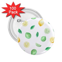 Lemon And Limes Yellow Green Watercolor Fruits With Citrus Leaves Pattern 2 25  Buttons (100 Pack)  by genx