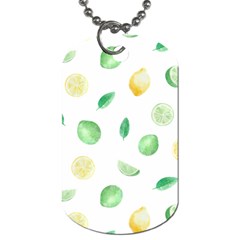 Lemon And Limes Yellow Green Watercolor Fruits With Citrus Leaves Pattern Dog Tag (one Side) by genx