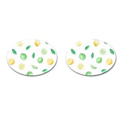 Lemon And Limes Yellow Green Watercolor Fruits With Citrus Leaves Pattern Cufflinks (oval) by genx