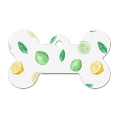 Lemon And Limes Yellow Green Watercolor Fruits With Citrus Leaves Pattern Dog Tag Bone (one Side) by genx
