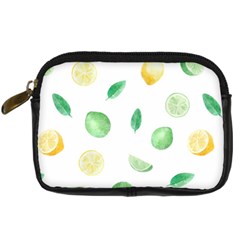 Lemon And Limes Yellow Green Watercolor Fruits With Citrus Leaves Pattern Digital Camera Leather Case by genx