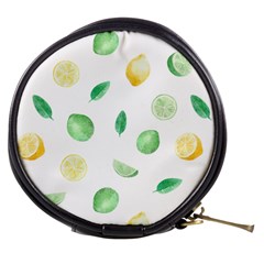 Lemon And Limes Yellow Green Watercolor Fruits With Citrus Leaves Pattern Mini Makeup Bag by genx