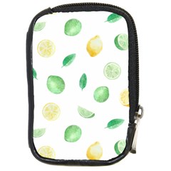 Lemon And Limes Yellow Green Watercolor Fruits With Citrus Leaves Pattern Compact Camera Leather Case by genx