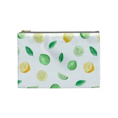 Lemon And Limes Yellow Green Watercolor Fruits With Citrus Leaves Pattern Cosmetic Bag (medium) by genx
