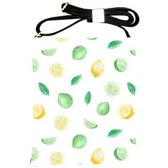 Lemon And Limes Yellow Green Watercolor Fruits With Citrus Leaves Pattern Shoulder Sling Bag by genx