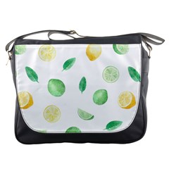 Lemon And Limes Yellow Green Watercolor Fruits With Citrus Leaves Pattern Messenger Bag by genx
