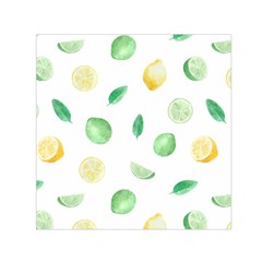 Lemon And Limes Yellow Green Watercolor Fruits With Citrus Leaves Pattern Small Satin Scarf (square) by genx
