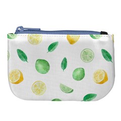 Lemon And Limes Yellow Green Watercolor Fruits With Citrus Leaves Pattern Large Coin Purse by genx