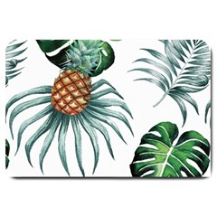 Pineapple Tropical Jungle Giant Green Leaf Watercolor Pattern Large Doormat  by genx