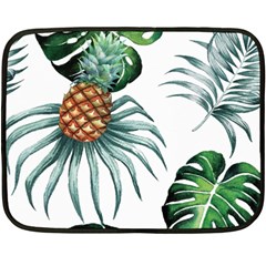 Pineapple Tropical Jungle Giant Green Leaf Watercolor Pattern Double Sided Fleece Blanket (mini) 