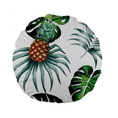 Pineapple Tropical Jungle Giant Green Leaf Watercolor Pattern Standard 15  Premium Round Cushions by genx