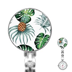 Pineapple Tropical Jungle Giant Green Leaf Watercolor Pattern Stainless Steel Nurses Watch by genx