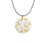 Yellow Banana and peels pattern with polygon retro style 1  Button Necklace Front