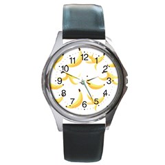 Yellow Banana And Peels Pattern With Polygon Retro Style Round Metal Watch by genx