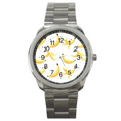 Yellow Banana And Peels Pattern With Polygon Retro Style Sport Metal Watch by genx