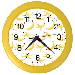 Yellow Banana And Peels Pattern With Polygon Retro Style Color Wall Clock by genx