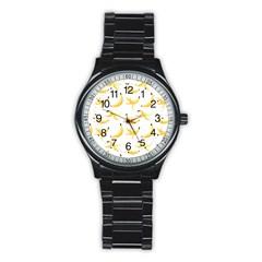 Yellow Banana And Peels Pattern With Polygon Retro Style Stainless Steel Round Watch by genx