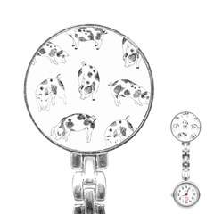 Pig Pattern Hand Drawn With Funny Cow Spots Black And White Stainless Steel Nurses Watch by genx