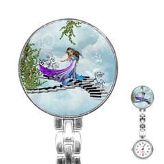 Cute Fairy Dancing On A Piano Stainless Steel Nurses Watch by FantasyWorld7