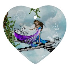 Cute Fairy Dancing On A Piano Ornament (heart) by FantasyWorld7