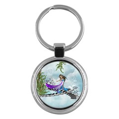 Cute Fairy Dancing On A Piano Key Chains (round)  by FantasyWorld7