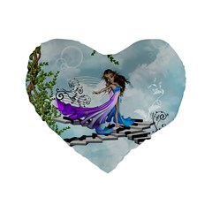 Cute Fairy Dancing On A Piano Standard 16  Premium Heart Shape Cushions by FantasyWorld7