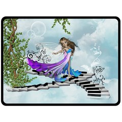 Cute Fairy Dancing On A Piano Double Sided Fleece Blanket (large)  by FantasyWorld7