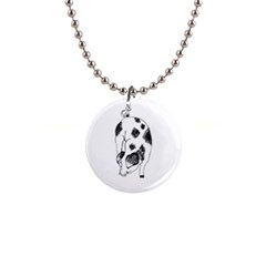 Pig Sniffing Hand Drawn With Funny Cow Spots Black And White 1  Button Necklace by genx