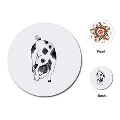 Pig Sniffing Hand Drawn With Funny Cow Spots Black And White Playing Cards (round) by genx