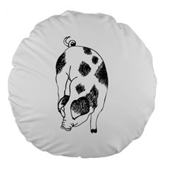 Pig Sniffing Hand Drawn With Funny Cow Spots Black And White Large 18  Premium Round Cushions by genx