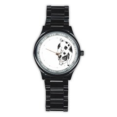 Pig Sniffing Hand Drawn With Funny Cow Spots Black And White Stainless Steel Round Watch by genx