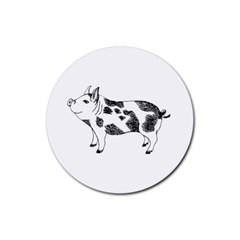 Pig Smiling Head Up Hand Drawn With Funny Cow Spots Black And White Rubber Coaster (round)  by genx