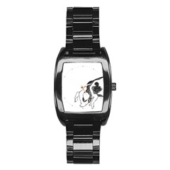 Pig Floppy Ears Hand Drawn With Funny Cow Spots Black And White Stainless Steel Barrel Watch by genx