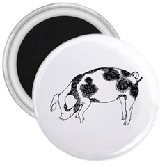 Pig Floppy Ears Hand Drawn With Funny Cow Spots Black And White 3  Magnets by genx