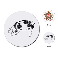 Pig Floppy Ears Hand Drawn With Funny Cow Spots Black And White Playing Cards (round) by genx