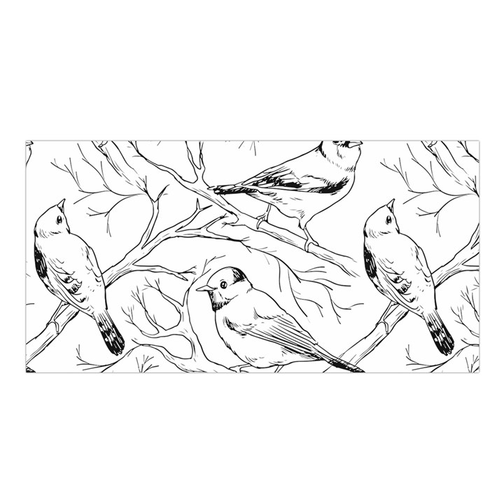 Birds Hand drawn Outline Black And White Vintage ink Satin Shawl