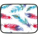 Feathers Boho Style Purple Red and Blue Watercolor Fleece Blanket (Mini) 35 x27  Blanket