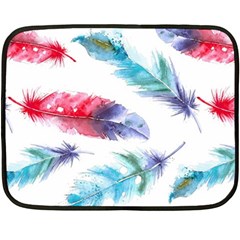 Feathers Boho Style Purple Red And Blue Watercolor Double Sided Fleece Blanket (mini)  by genx