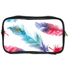 Feathers Boho Style Purple Red And Blue Watercolor Toiletries Bag (one Side) by genx