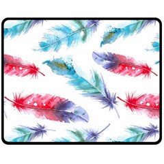 Feathers Boho Style Purple Red And Blue Watercolor Double Sided Fleece Blanket (medium)  by genx