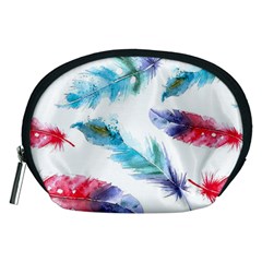 Feathers Boho Style Purple Red And Blue Watercolor Accessory Pouch (medium) by genx