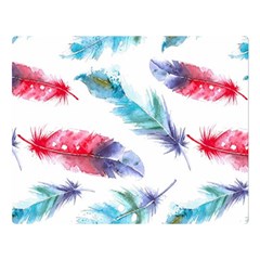 Feathers Boho Style Purple Red And Blue Watercolor Double Sided Flano Blanket (large)  by genx