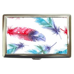 Feathers Boho Style Purple Red And Blue Watercolor Cigarette Money Case by genx