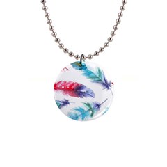 Feathers Boho Style Purple Red And Blue Watercolor 1  Button Necklace by genx